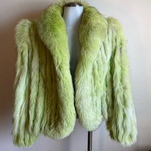 Vintage 1980s Custom Dyed Lime Green Fox Fur Coat Size Large